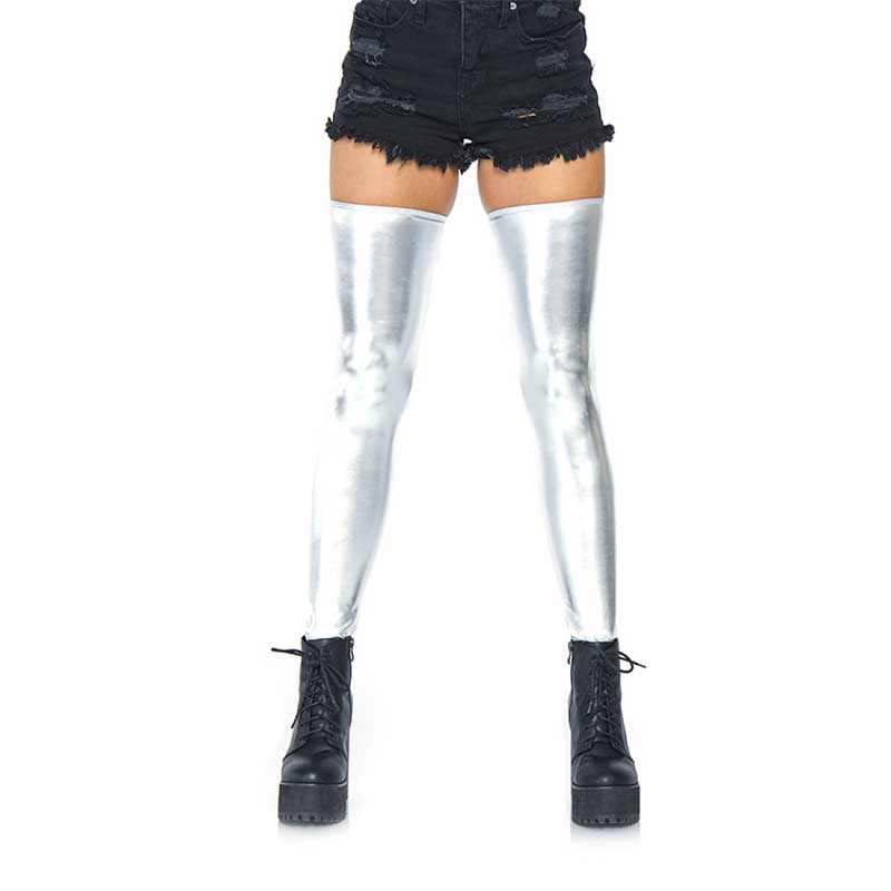 Sølv Leg Avenue Izzy Wetlook Selvsiddende Strømper ølv - Leg Avenue Lingerie  - 714718541716