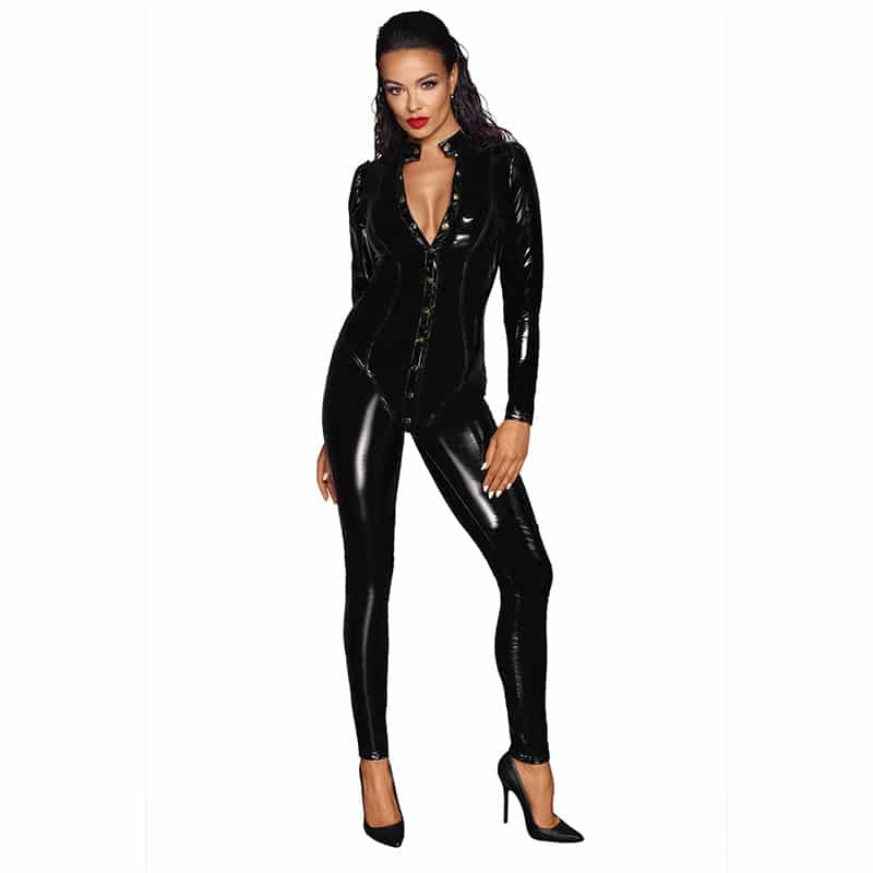 Sort Noir Handmade Rosa Lak Look Pvc Catsuit - Noir Handmade Lingerie  - 5903050108786