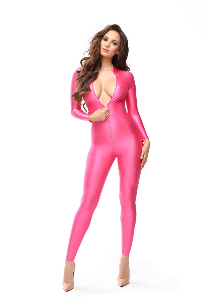 Pink Dyb Hals Jumpsuit Heldragt -