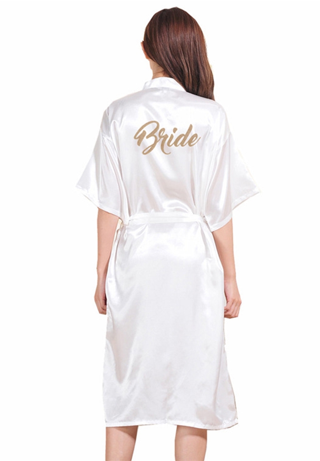 Lang Hvid Brude Kimonoguld Glimmer Skrift - Lingerie