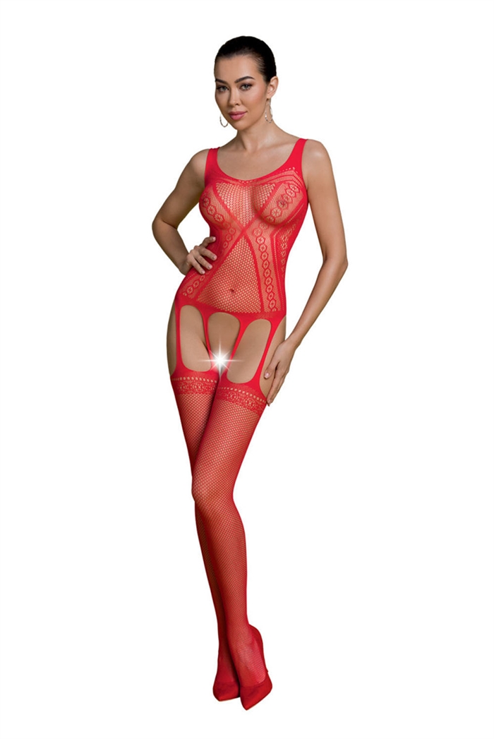 Kryds Blonder & Mesh Catsuit Heldragt Rød - Cherries.dk