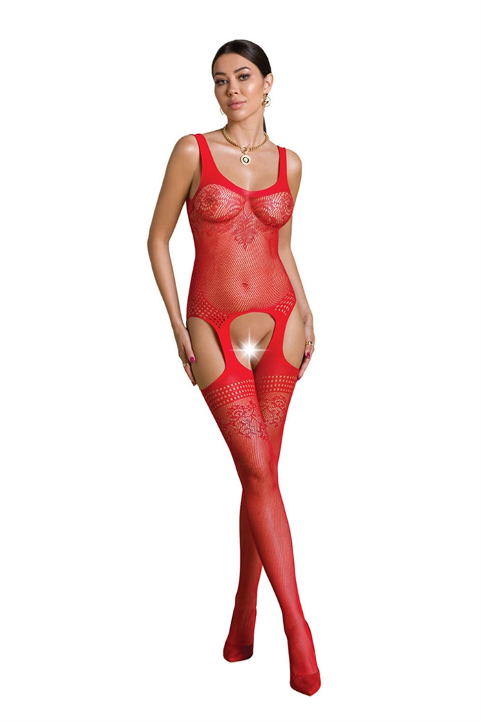 Dame Heldragt Flower Lace Catsuit Rød - Cherries.dk